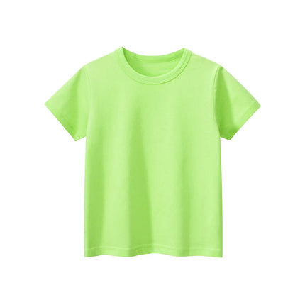 2024 Summer Girls Boys Solid T-Shirts Clothes 100% Pure Cotton Short Sleeve Yellow Red Green Kids UnderShirt Bottoming Clothing
