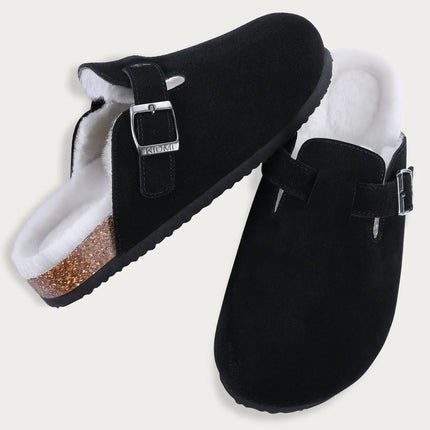 Kidmi New Women Clogs Men Clogs Suede Slippers Fashion Cork Footbed Leather Slippers Classic Mules Soft Antiskid House Slippers