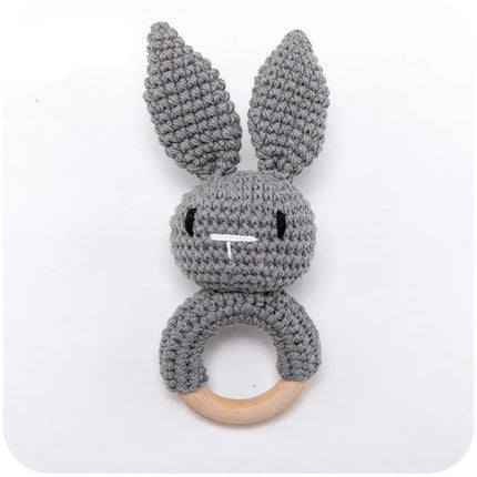 Handmade Crochet Animal Rattle Set Natural Beech Wood Ring Built in Bell Sound Teething Relief Fine Motor Skills Baby Toys Gift