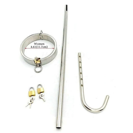 Stainless Steel Collar Slave Forced Posture Body Harness Hook Restraint BDSM Ball Plug Bondage Anal Plug Sex Toys for Men Women