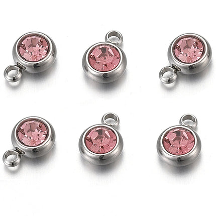 20pcs/lot 6mm Crystal Stainless Steel Rhinestone Charms Birthstone Pendants for Jewelry Making DIY Necklace Bracelet Accessories