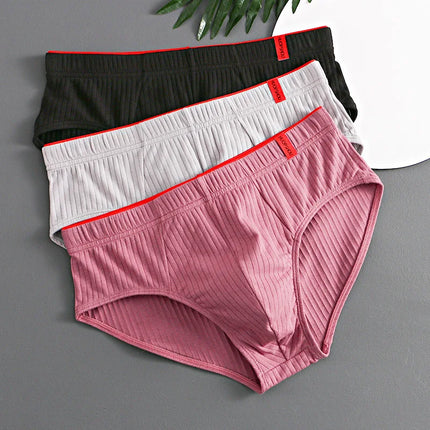 1/3PCS Men Briefs Mid Waist Elastic Soft Breathable Anti-septic U Convex Striped Solid Color Casual Men Underpants underwear men