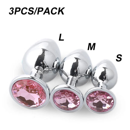3 Sizes Crystal Anal Plug Metal Butt Plug Heart Base  Removable Anus Stimulator Stainless Steel Anal Sex Toys Prostate Massager