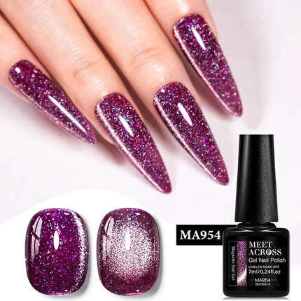 7ml Cat Reflective Magnetic Gel Nail Polish Purple Red Glitter Semi Permanent UV Gel Varnish Soak Off Nail Supplies Manicure DIY