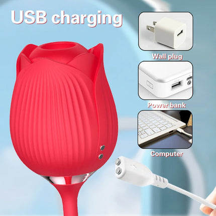 Rose Toy Sucking Vibrator Stimulator for Women with 10 Suction Thrusting Dildo G Spot Vibrators Adult Toys for Women Men Couples