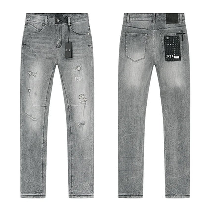 RTA Brand Men's Slim Fit Paint Graffiti Damaged Destroyed Hole Skinny Denim long Trouser Jeans Pants Streetwear