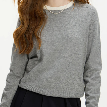 FSLE 100% Wool Seamless One-piece Knit Shirt Sweater For Women Autumn Winter New Design Wool Crew Neck Versatile Casual Sweater