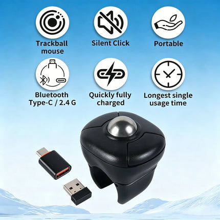 Trackball Ring Mouse Bluetooth Wireless Dual-mode Air Mouse for PPT Browsing Tiktok YouTube Novel Page Turning PC Tablet Phone