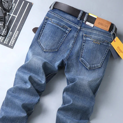 SULEE Brand 2025 New Four Seasons Men's Slim Elastic Pants Fashion Business Denim  for  Stretch Men Jeans Vaqueros Hombre
