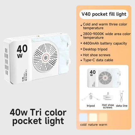40W RGB LED Camera Light 2800-9000K 4400mAh Battery Mini LED Video Lamp with Tripod Adjustable Pocket Photography Light Camping