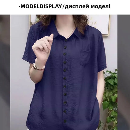 Plus Size Loose Sportswear Women's Shirt Summer New Style Base Layer Top Korean Style Commute Linen Fabric Regular Fit