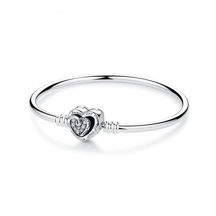 Original 925 Sterling Silver Bracelets Bangles Love Heart Clip Charms Beads Snake Chains For Women Rose Gold DIY Luxury Jewelry