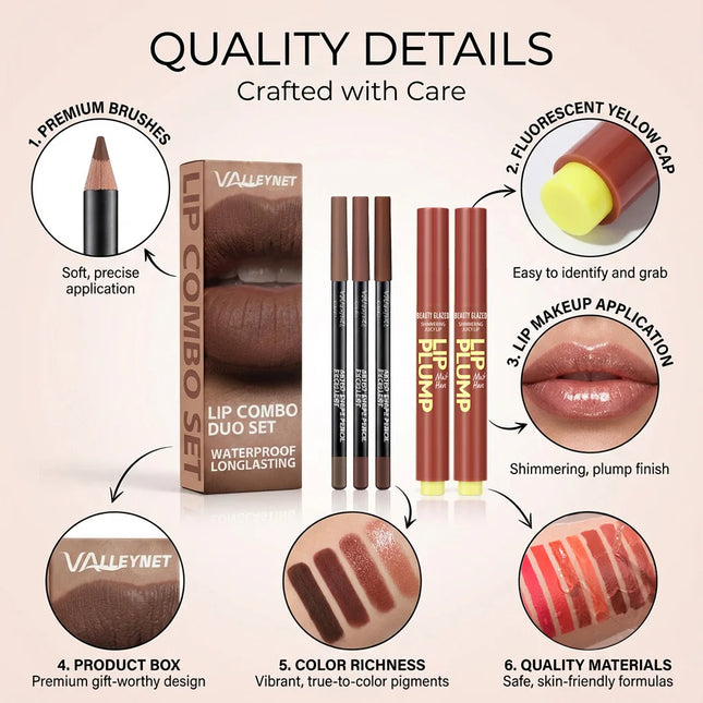 4Pcs Ultimate Lip Combo Set - 3pcs Lip Liners+Lipstick - Define, Contour and Hydrate - Creamy Smooth Lip Kit for Lip Combo Set