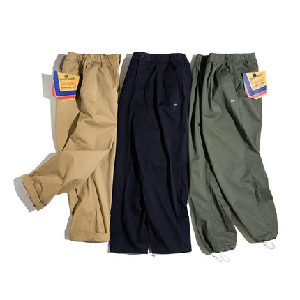 Maden Vintage Khaki Easy Pants Men's Casual Elastic Waist  Straight Trousers Skateboarding Jogger Ankle-tied Drawstring Pants