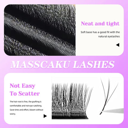 MASSCAKU Spike 3D W Eyelashes Extensions 0.07mm Thickness 8-15mm Mix Hand Woven Premade Volume Fans Lashes for Makeup Lovers