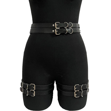 Trendy Sexy Women Leather Thigh Garter Bandage Leg Harness Fetish BDSM Adjustable Leg High Waist Stocking Belt Gothic Clothing