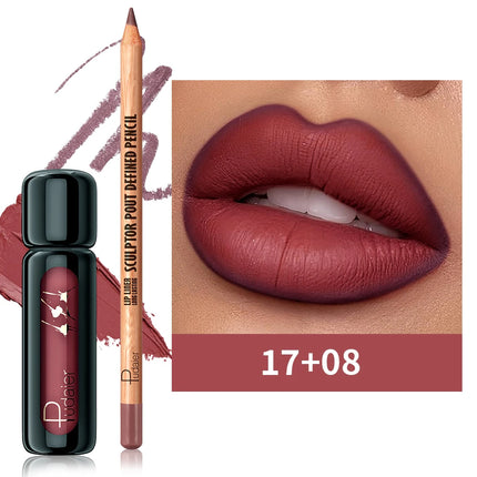 Matte Lip Liner & Gloss Set | Waterproof Lip Liner, Silky Lip Mud for Smooth, Long-Lasting Color & Moisture