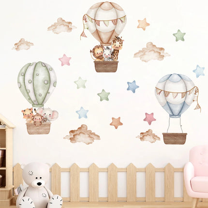 Watercolor Animals Hot Air Balloon Clouds Wall Stickers for Kids Room Baby Nursery Room Wall Decals Boy Room Stickers Wall Decal