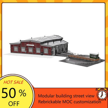 5286PCS MOC Creative Modular Train Station Set with Turntable Roundhouse Custom Custom Puzzle Children's Birthday Christmas Toys