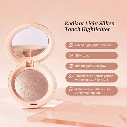 Lakerain Silken Touch Highlight Powder Smooth Texture Luminous Finish Long Lasting Makeup Waterproof Baked Highlighter Powder