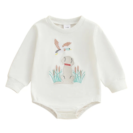 Autumn Baby Sweatshirt Rompers Baby Boys Toddler Fall Clothes Long Sleeve Crewneck Duck Embroidery Casual Romper Jumpsuit