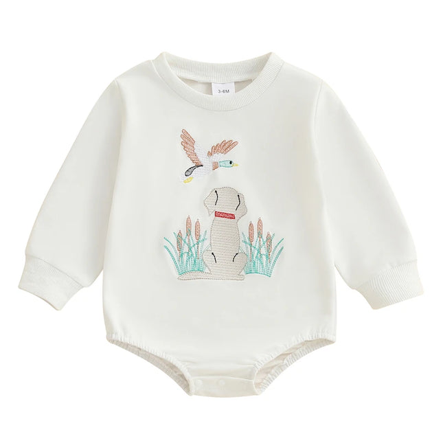 Autumn Baby Sweatshirt Rompers Baby Boys Toddler Fall Clothes Long Sleeve Crewneck Duck Embroidery Casual Romper Jumpsuit