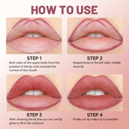 Lip Liner Pencil and Lip Gloss Combo, Velvet Finish Nude Lip Color, Waterproof Non Transfer Non Stick Cup, Long Wear Moisturizin