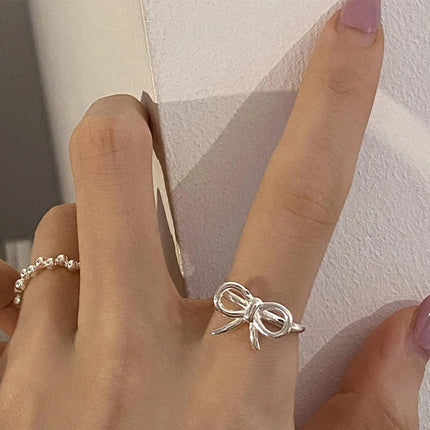 VENTFILLE 925 Sterling Silver Bow Tie Open Finger Ring For Women Gift Cute Design Fashion Jewelry Gift Wholesale