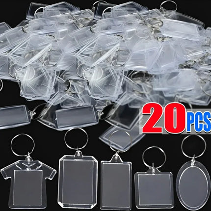1/20Pcs Blank Acrylic Picture Keychain DIY Clear Insert Photo Split Key Ring Frame Key Chains Couple Anniversary Graduation Gift