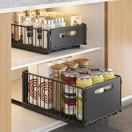 Non Perforated Folding Cabinet with Pull-out Basket Multifunctional Snack Storage Rack Household Kitchen Sink Storage Rack