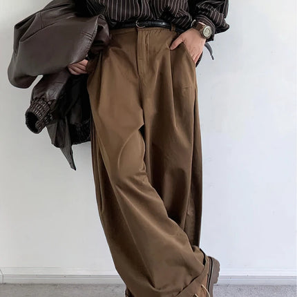 Vintage Brown Baggy Cargo Pants Men Koraen Harajuku Suit Pants Office Casual Trousers Male Wide leg Work New