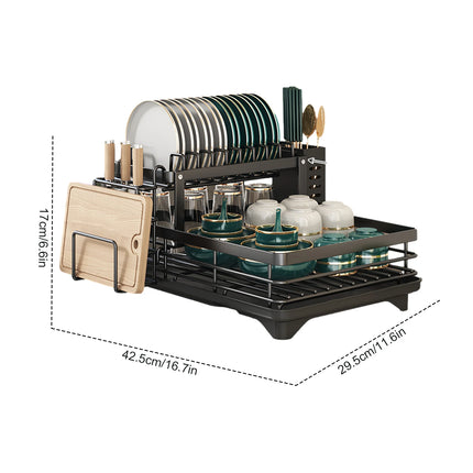 2 Tier Drainer Expandable Kitchen Sink Shelf Countertop Dish Organizer Sink Dish Rack Dish Rack With Chopstick Cylinder