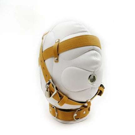 BDSM PU Leather Total Sensory Deprivation Full Head Bondage Hood Headgear Mouth Open Lockable Gimp Bondage Sex Toy for Couple