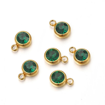 20pcs/lot 6mm Crystal Stainless Steel Rhinestone Charms Birthstone Pendants for Jewelry Making DIY Necklace Bracelet Accessories
