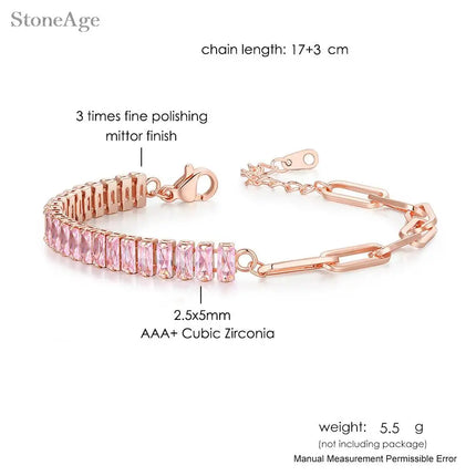 Pink Crystal Tennis Bracelets for Women Female Trend Romantic Shiny Zirconia Adjustable Folding Buckle Chain on Hand Jewelry