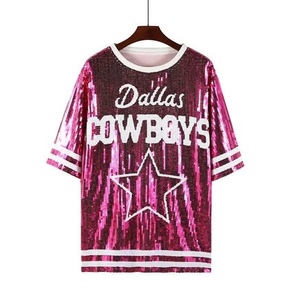 2025 New Cowboy Baseball Football Game Female Tops Sequin Women Jersey Dress