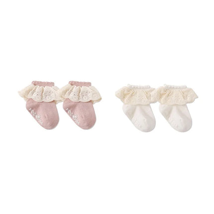 2Pairs/lot Baby Socks For Girls Spring Autumn Lace Princess Floor Newborn Socks Cotton Toddlers Infant Short Sock Anti Slip 0-3Y