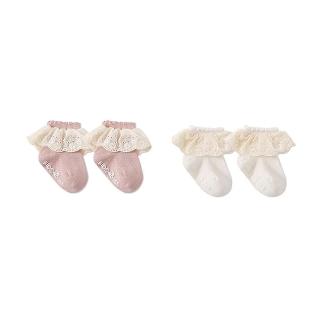 2Pairs/lot Baby Socks For Girls Spring Autumn Lace Princess Floor Newborn Socks Cotton Toddlers Infant Short Sock Anti Slip 0-3Y