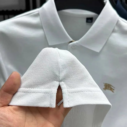 100% pure cotton fashionable men's short sleeve polo shirt 2025 summer  golf casual top high-end brand embroidered design Tshirt