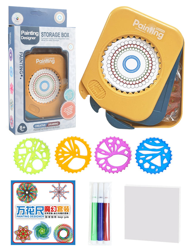 Drawing Art Spirograph Set, Fun Shapes Classic Gear Design Drawing Toys Pink and Blue For Kids 8+ Some Parts are Sent Random
