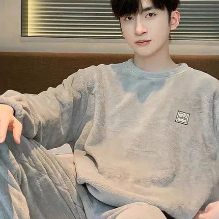 Men's Warm Coral Fce Pajamas Winter Set Spring Autumn Winter Sle Oversize Home Clothes Teenager Comfortable Spwear