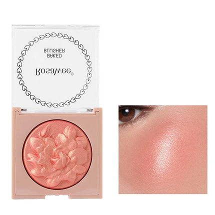 European American Style Rose Blush with Shimmer Fine Glitter Highlighting Contour Powder for Face Natural and Three-Dimensional