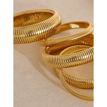 Yhpup Waterproof Stainless Steel Elastic Thick Metal Bracelet Bangle 18K Gold Plated Trend Fashion Unisex Jewelry Men Women