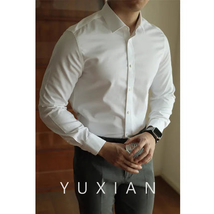 Men's long-sleeved shirt: casual, simple, high-quality, wrinkle-free, slim fit, business formal, all-season collection