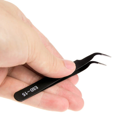 ESD Anti-Static Stainless Steel Tweezers  Precision Maintenance Industrial Repair  Curved Tool  Home Working