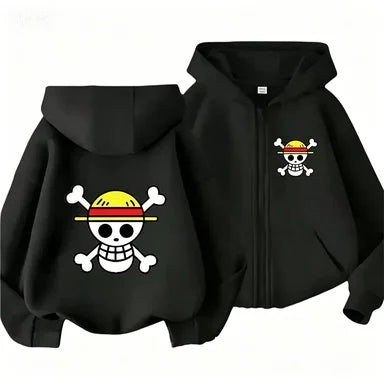 Boys Clothes Girls One Piece Cartoon Zipper Hoodie Kids Luffy Printed Casual Anime Hooded Sweatshirt Spring Outerwear