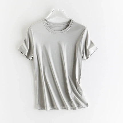 High-end New 10% Silk & Mercerized Cotton Women T-shirt Luxury Tee Short Sleeve Silky Feeling Summer Wear 2025 Tops V / O-neck