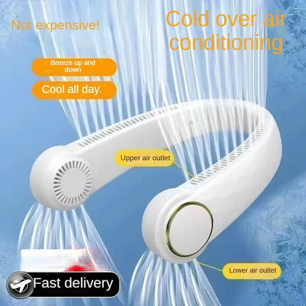 Bladeless Neck Mounted Fan 3 Speed, Rechargeable Mini Portable Air Cooler, Long Lasting Summer Outdoor Sports Cooling Neck Fan