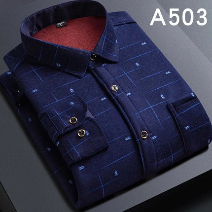 Thickened Fleece Men's Casual Shirt Warm Plaid Set Winter Wear Comfortable Breathable Fashionable Chinese Brand Clothing