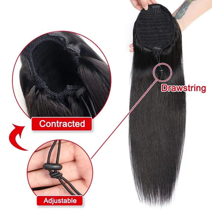 10-24 Inch Straight Drawstring Ponytail Human Hair Extensions 12A Brazilian Remy 100% Human Hair Ponytail 100g/pc For women